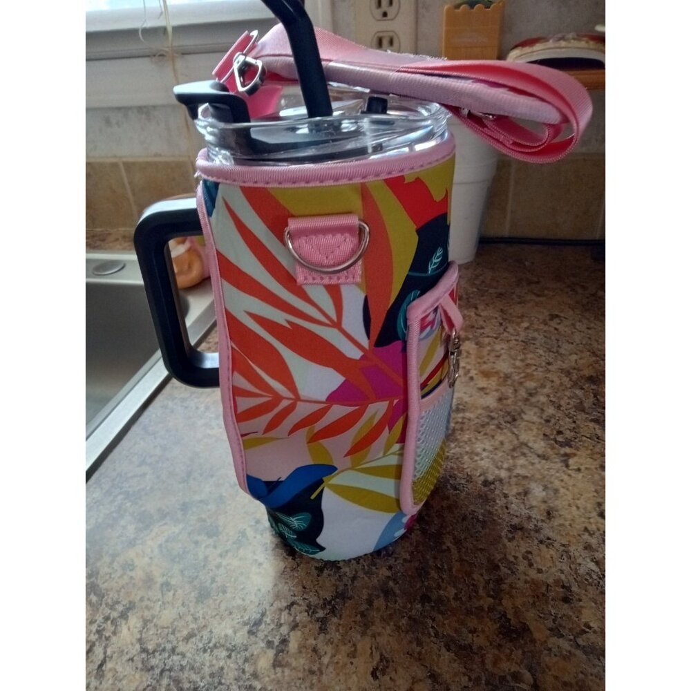 64oz Tumbler Bag Carrier Neoprene Insulated Cup Holder Sleeve Cover Pink Camo.
